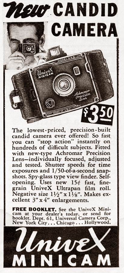 1938 Universal Univex Minicam camera ad