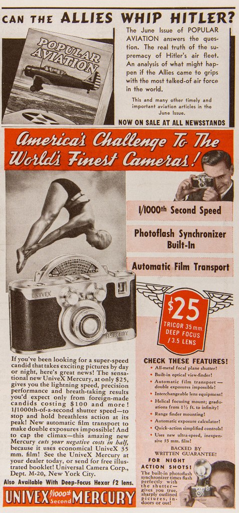 1939 Univex Mercury camera ad