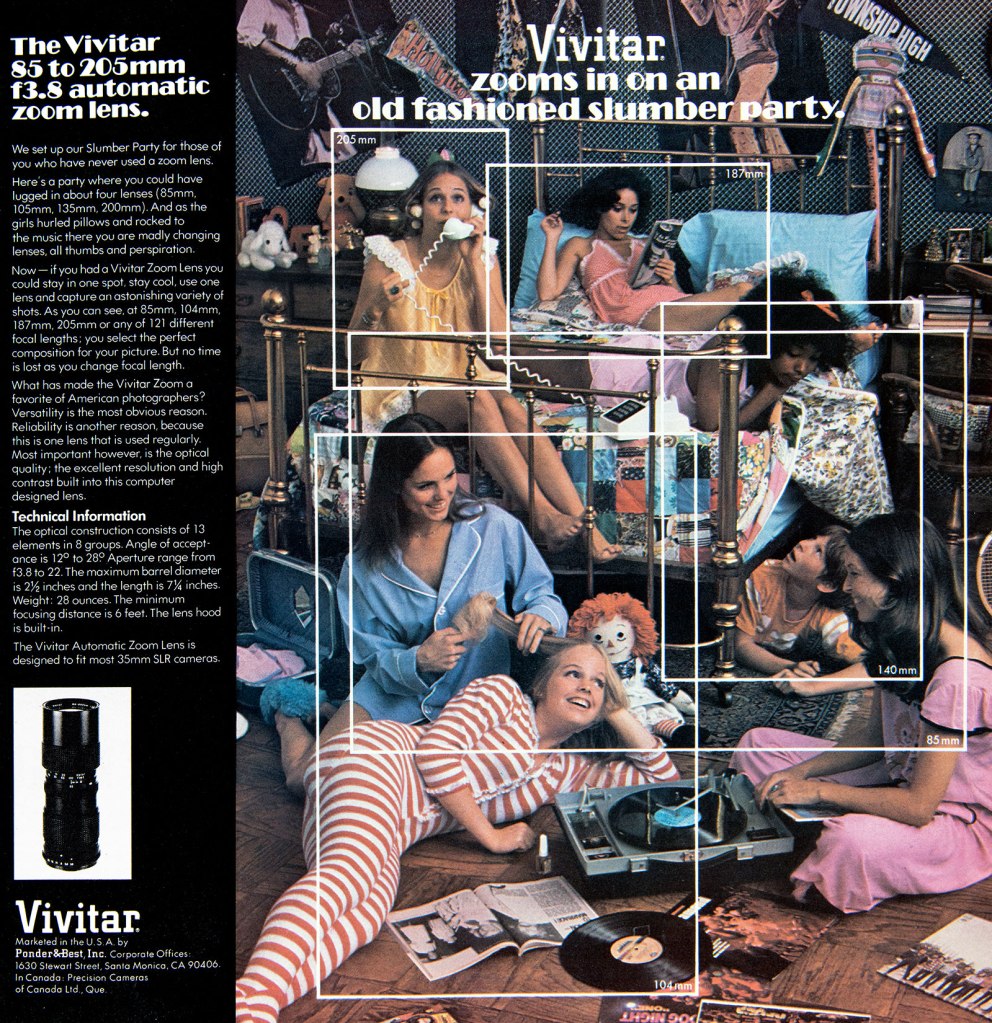 1974 Vivitar Lenses slumber party ad