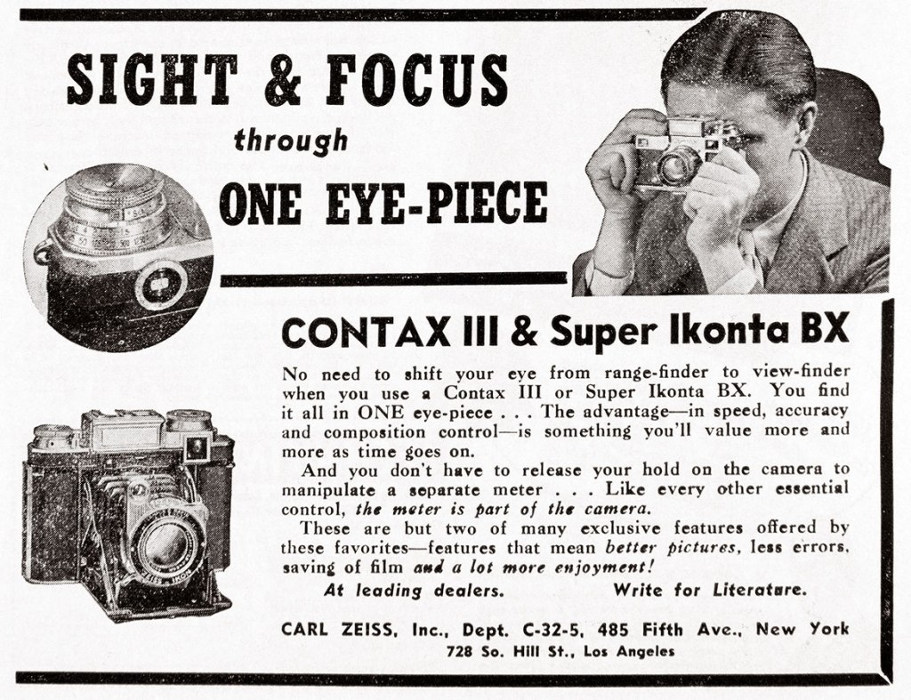 1942 Contax III and Super Ikonta BX cameras ad